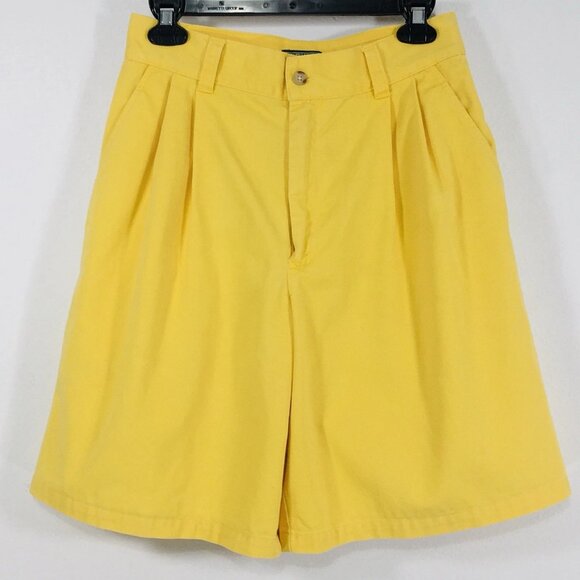 Vtg Y2K Ralph Lauren Yellow Denim Mom Shorts Sz 10 Preppy High Waist Pleats